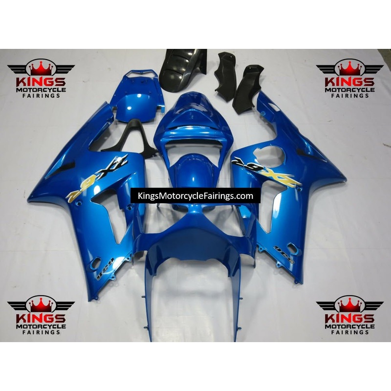 Fairing kit for a Kawasaki ZX6R 636 (2003-2004) Light Blue, Black & Yellow Clear Windscreen: Free No Seat Cowl No Bolt Kit
