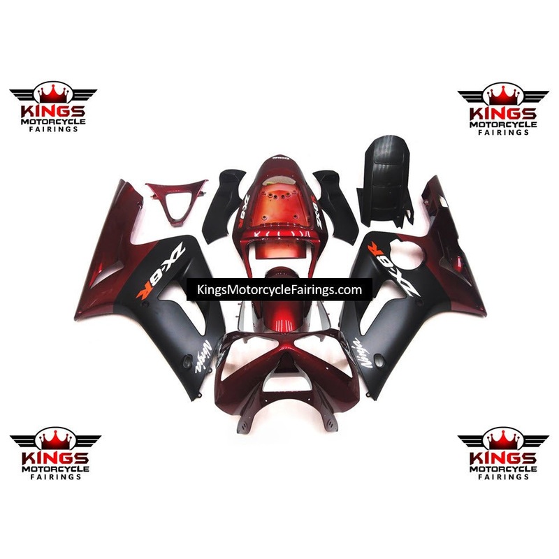 Fairing kit for a Kawasaki ZX6R 636 (2003-2004) Matte Black, Dark Red & White Clear Windscreen: Free No Seat Cowl No Bolt Kit