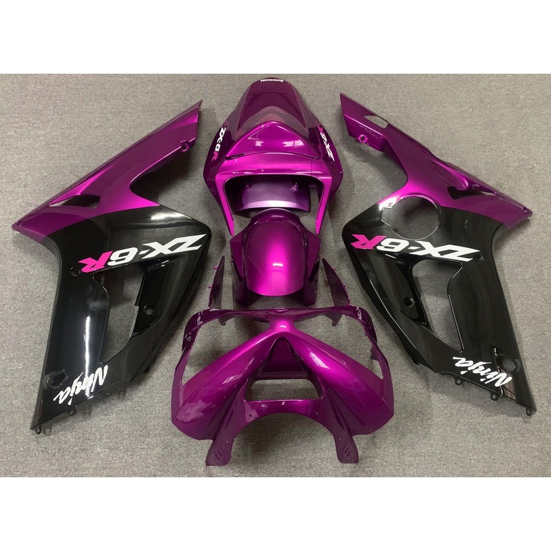 Fairing kit for a Kawasaki ZX6R 636 (2003-2004) Pink, Black, White Clear Windscreen: Free No Seat Cowl No Bolt Kit