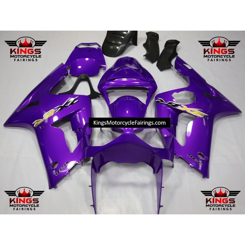 Fairing kit for a Kawasaki ZX6R 636 (2003-2004) Purple, Gold, Black Clear Windscreen: Free No Seat Cowl No Bolt Kit