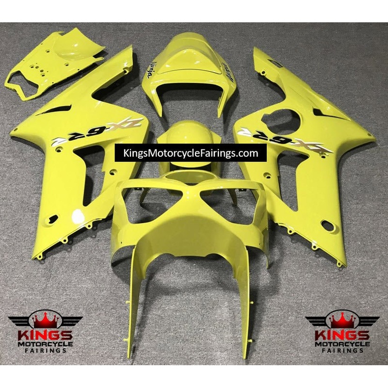 Fairing kit for a Kawasaki ZX6R 636 (2003-2004) Yellow, Gold & Black Clear Windscreen: Free No Seat Cowl No Bolt Kit