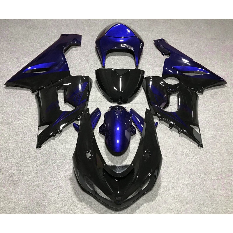 Fairing kit for a Kawasaki ZX6R 636 (2005-2006) Black & Blue Clear Windscreen: Free No Seat Cowl No Bolt Kit