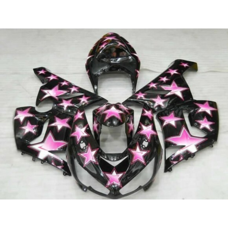 Fairing kit for a Kawasaki ZX6R 636 (2005-2006) Black, Pink Star Clear Windscreen: Free No Seat Cowl No Bolt Kit