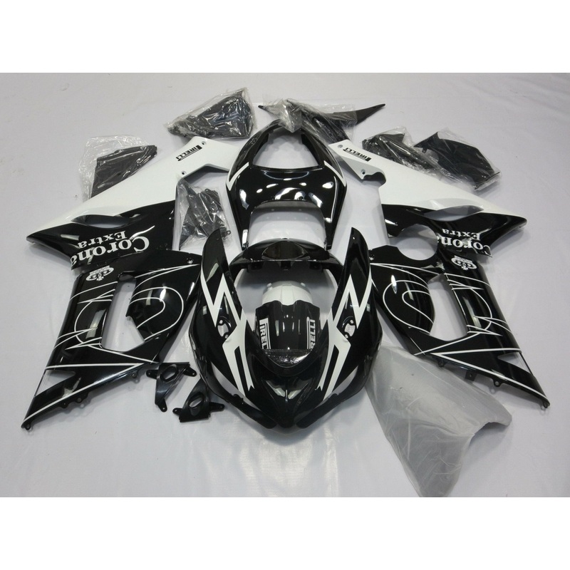 Fairing kit for a Kawasaki ZX6R 636 (2005-2006) Black, White Corona Tribal Clear Windscreen: Free No Seat Cowl No Bolt Kit