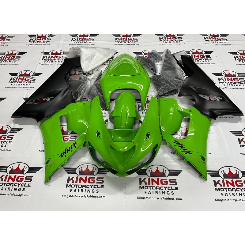 Fairing kit for a Kawasaki ZX6R 636 (2005-2006) Lime Green & Matte Black Clear Windscreen: Free No Seat Cowl No Bolt Kit