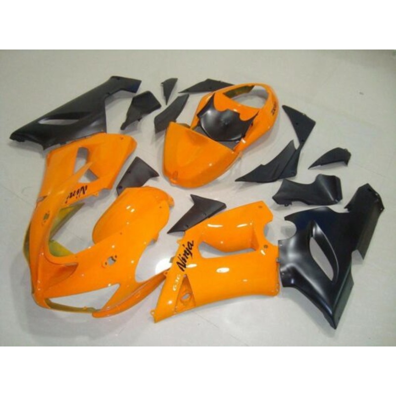Fairing kit for a Kawasaki ZX6R 636 (2005-2006) Orange & Matte Black Clear Windscreen: Free No Seat Cowl No Bolt Kit
