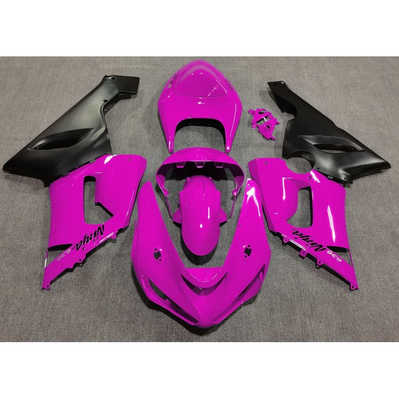 Fairing kit for a Kawasaki ZX6R 636 (2005-2006) Pink & Matte Black Clear Windscreen: Free No Seat Cowl No Bolt Kit