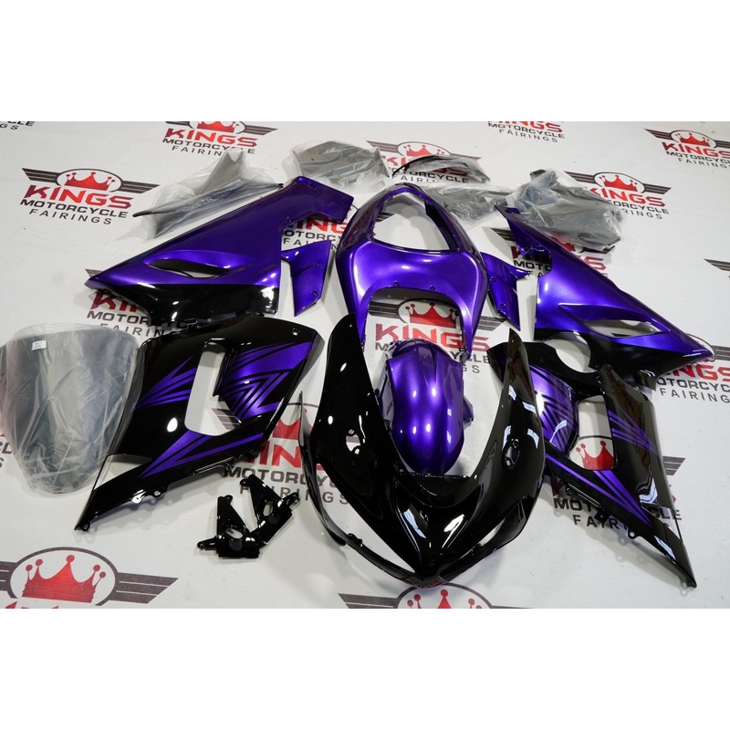 Fairing kit for a Kawasaki ZX6R 636 (2005-2006) Purple, Black Clear Windscreen: Free No Seat Cowl No Bolt Kit
