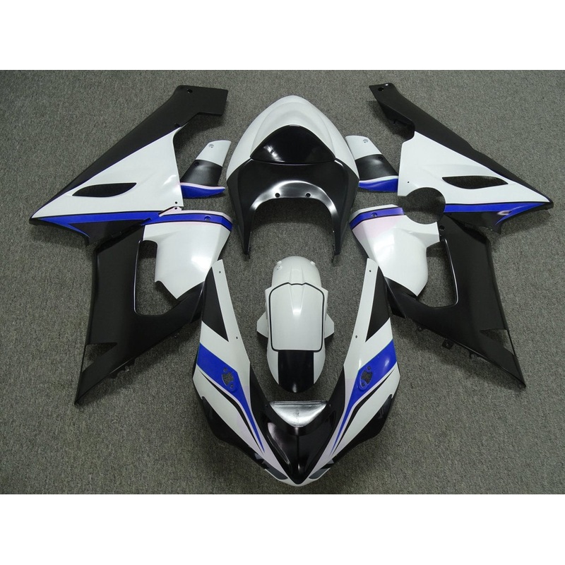 Fairing kit for a Kawasaki ZX6R 636 (2005-2006) White, Black & Blue Clear Windscreen: Free No Seat Cowl No Bolt Kit