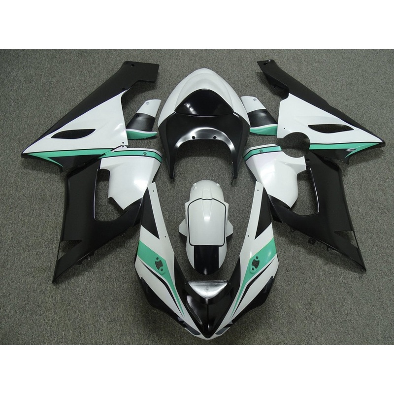 Fairing kit for a Kawasaki ZX6R 636 (2005-2006) White, Black & Green Clear Windscreen: Free No Seat Cowl No Bolt Kit