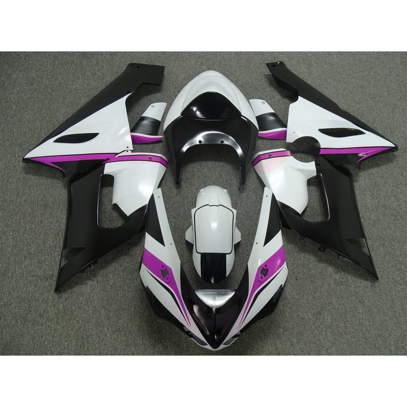 Fairing kit for a Kawasaki ZX6R 636 (2005-2006) White, Black & Pink Clear Windscreen: Free No Seat Cowl No Bolt Kit