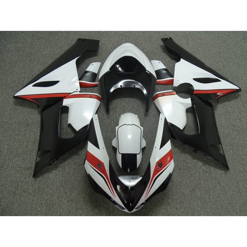 Fairing Kit for a Kawasaki ZX6R 636 (2005-2006) White, Black & Red Clear Windscreen: Free No Seat Cowl No Bolt Kit