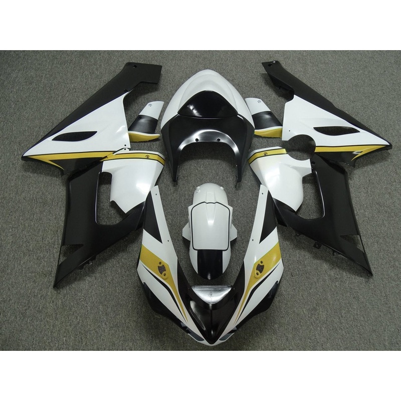 Fairing kit for a Kawasaki ZX6R 636 (2005-2006) White, Black & Yellow Clear Windscreen: Free No Seat Cowl No Bolt Kit