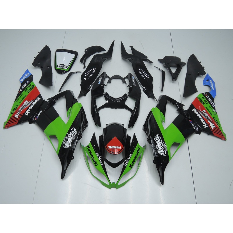 Fairing kit for a Kawasaki ZX6R 636 (2013-2018) Black, Green, Red & Blue Motocard Clear Windscreen: Free No Seat Cowl No Bolt Kit