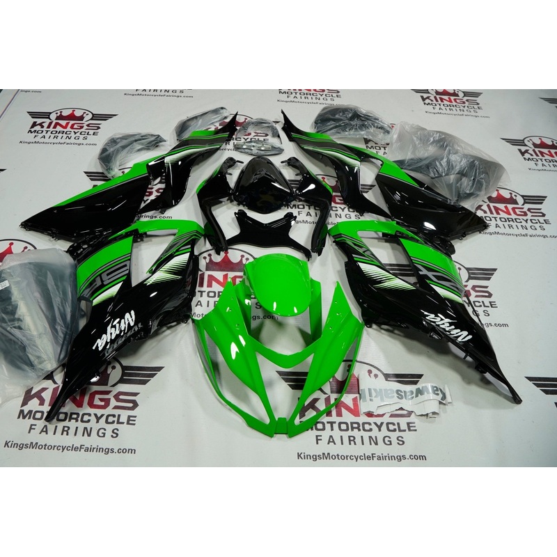 Fairing kit for a Kawasaki ZX6R 636 (2013-2018) Green, Black, White & Gray Clear Windscreen: Free No Seat Cowl No Bolt Kit