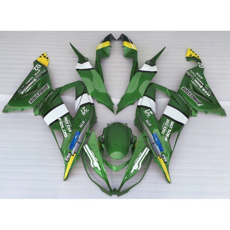 Fairing kit for a Kawasaki ZX6R 636 (2013-2018) Green, White, Black & Yellow Clear Windscreen: Free No Seat Cowl No Bolt Kit