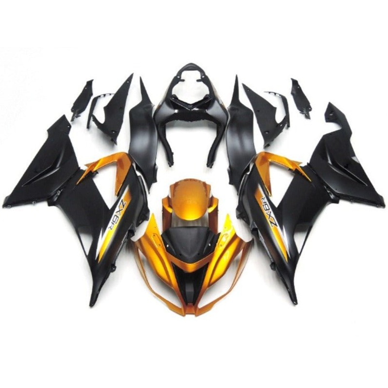 Fairing kit for a Kawasaki ZX6R 636 (2013-2018) Matte Black & Matte Gold Clear Windscreen: Free No Seat Cowl No Bolt Kit