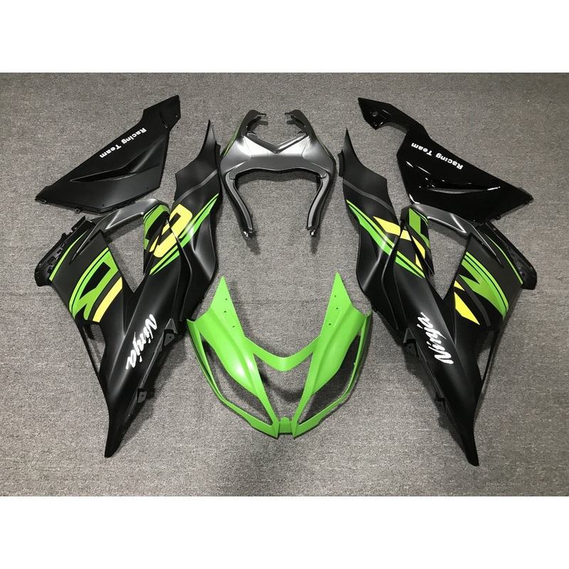 Fairing kit for a Kawasaki ZX6R 636 (2013-2018) Matte Black, Matte Green & Matte Yellow Clear Windscreen: Free No Seat Cowl No Bolt Kit