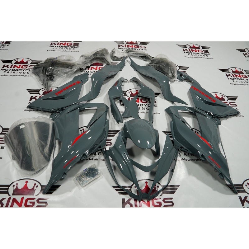 Fairing kit for a Kawasaki ZX6R 636 (2013-2018) Nardo Gray & Red Clear Windscreen: Free No Seat Cowl No Bolt Kit