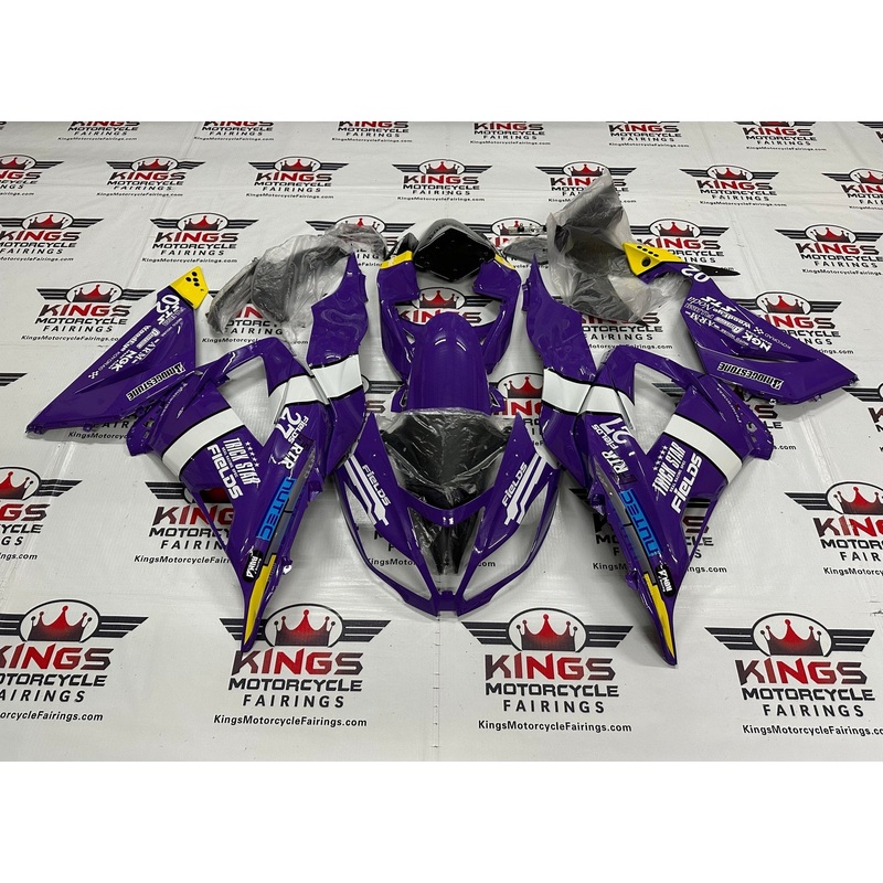 Fairing kit for a Kawasaki ZX6R 636 (2013-2018) Purple, White & Yellow Clear Windscreen: Free No Seat Cowl No Bolt Kit
