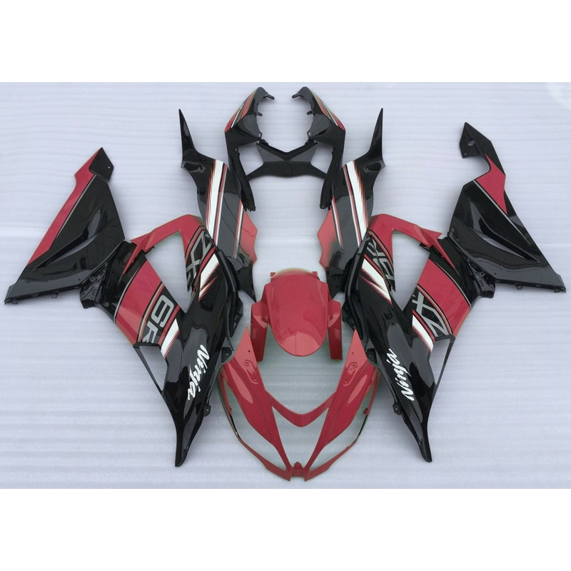 Fairing kit for a Kawasaki ZX6R 636 (2013-2018) Red, Black, White & Gray Clear Windscreen: Free No Seat Cowl No Bolt Kit
