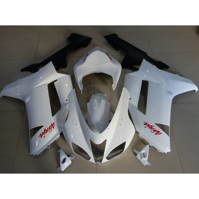 Fairings for Kawasaki Ninja ZX6R 636 (2007-2008) White, Red Clear Windscreen: Free No Seat Cowl No Bolt Kit