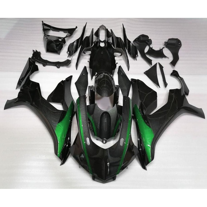 Yamaha YZF-R1 (2015-2019) Faux Carbon Fiber & Green Fairings No Seat Cowl No Bolt Kit No Tank