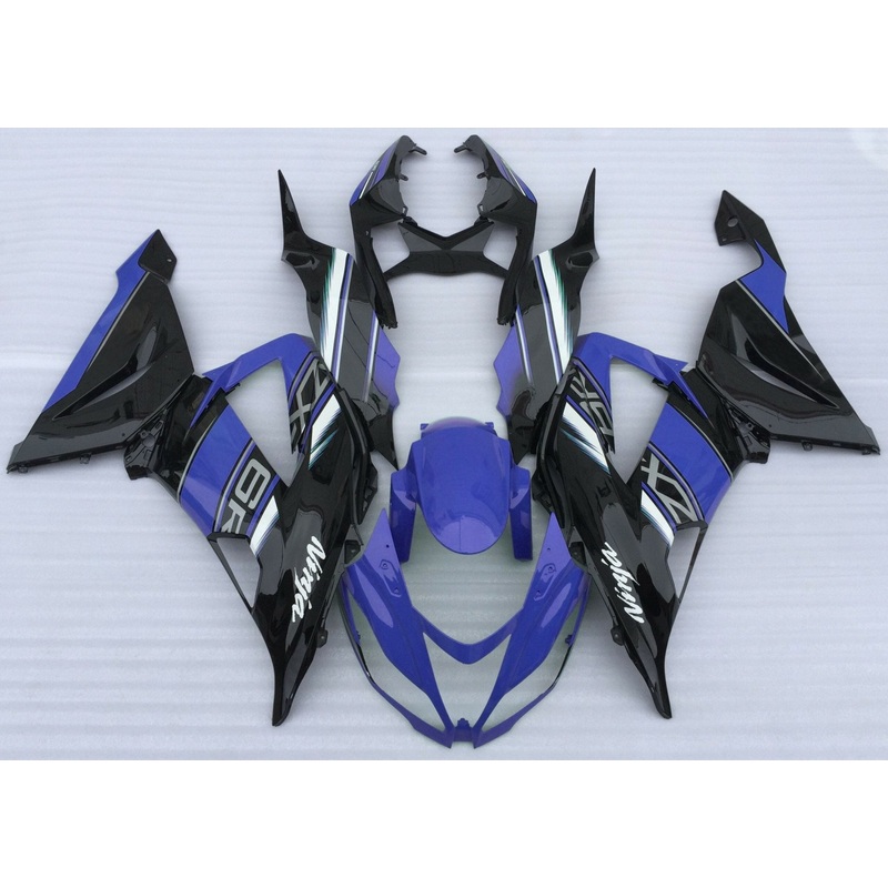Fairing kit for a Kawasaki ZX6R 636 (2013-2018) Blue, Black, White & Gray Clear Windscreen: Free No Seat Cowl No Bolt Kit