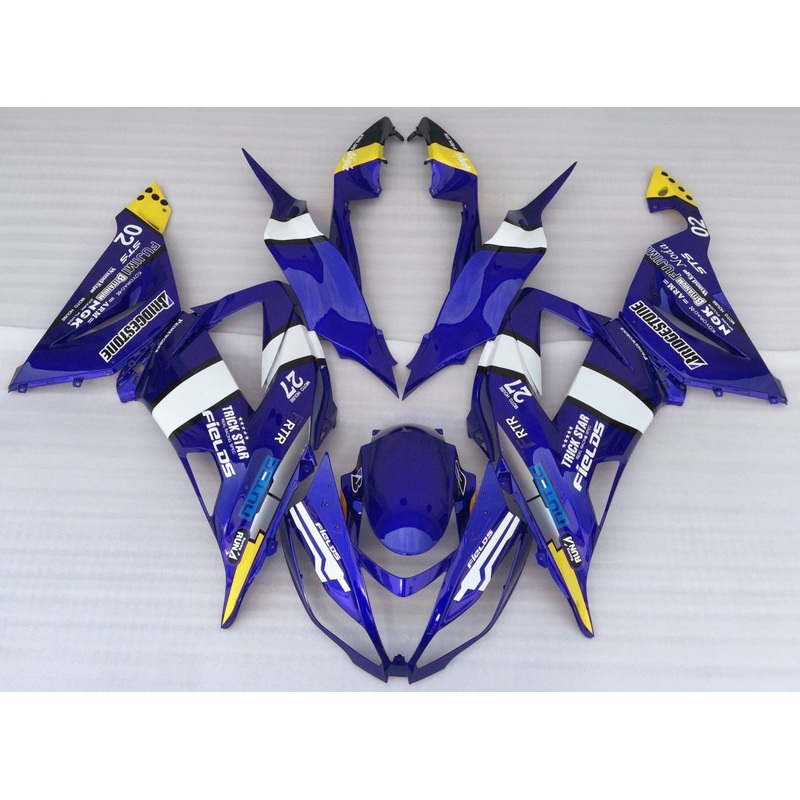 Fairing kit for a Kawasaki ZX6R 636 (2013-2018) Blue, White, Black, Yellow Clear Windscreen: Free No Seat Cowl No Bolt Kit