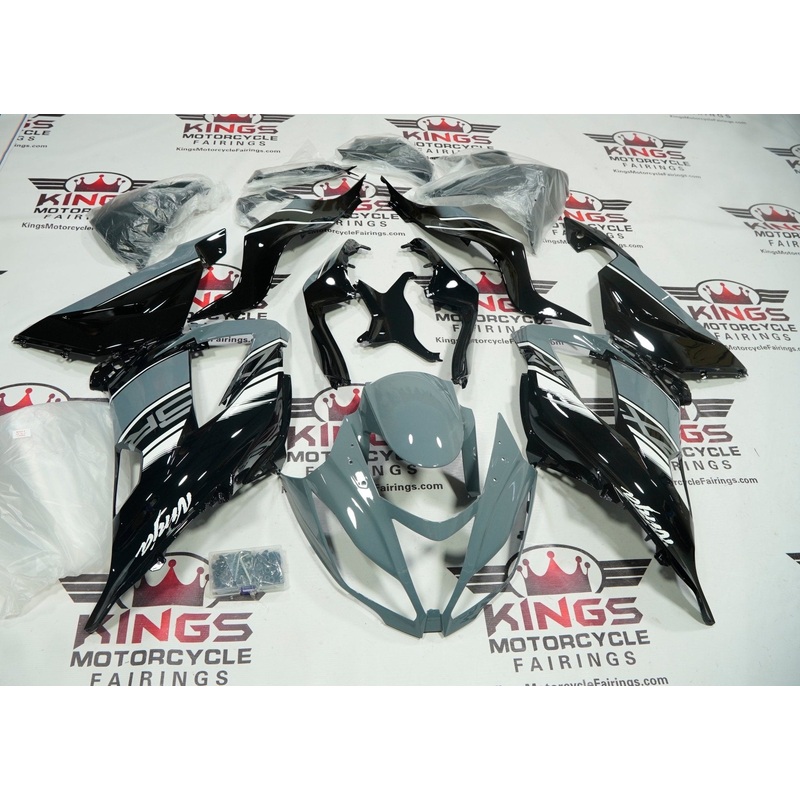 Fairing kit for a Kawasaki ZX6R 636 (2013-2018) Gray, Black, White Clear Windscreen: Free No Seat Cowl No Bolt Kit
