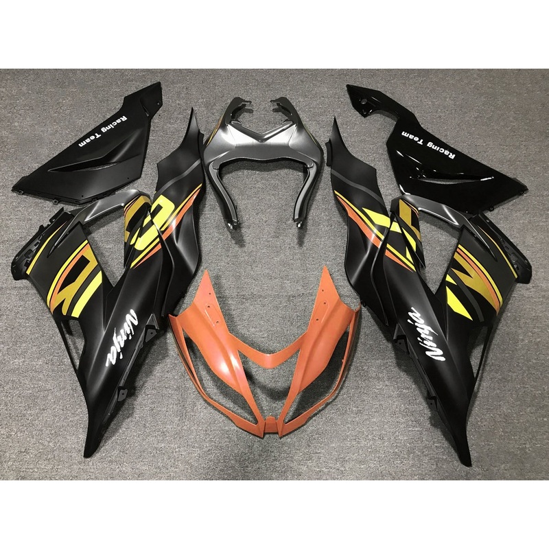 Fairing kit for a Kawasaki ZX6R 636 (2013-2018) Matte Black, Matte Orange & Matte Yellow Clear Windscreen: Free No Seat Cowl No Bolt Kit