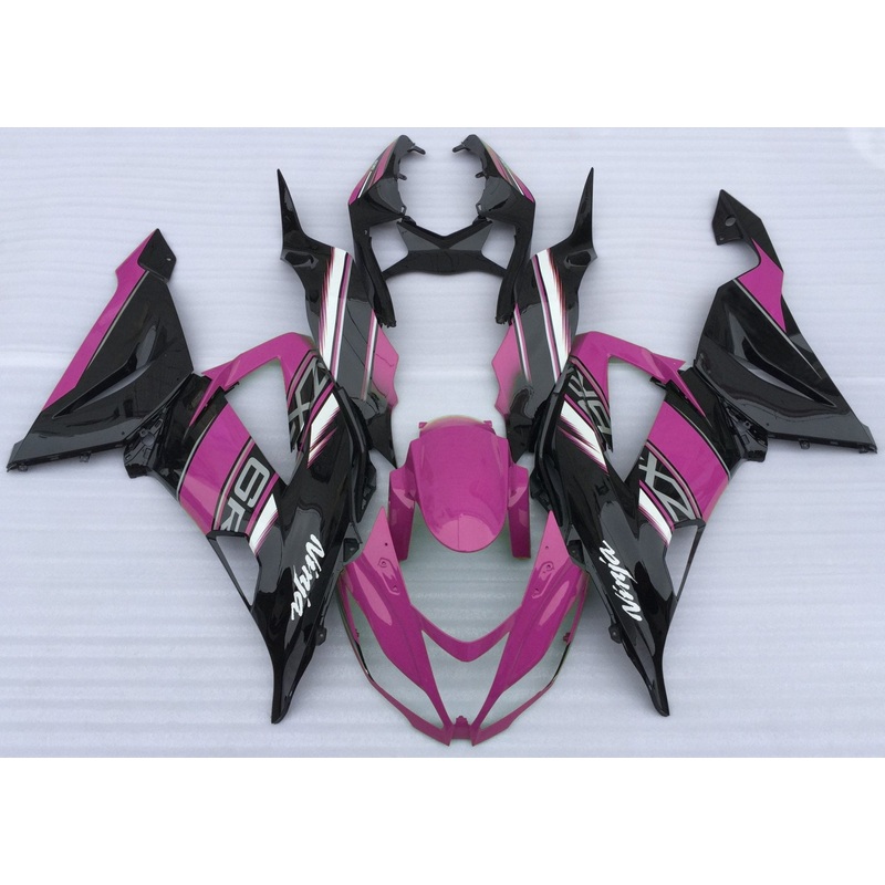 Fairing kit for a Kawasaki ZX6R 636 (2013-2018) Pink, Black, White & Gray Clear Windscreen: Free No Seat Cowl No Bolt Kit