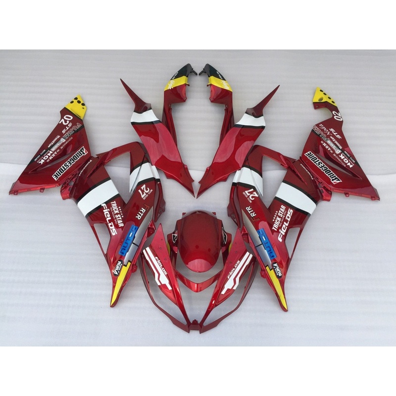 Fairing kit for a Kawasaki ZX6R 636 (2013-2018) Red, White, Black & Yellow Clear Windscreen: Free No Seat Cowl No Bolt Kit