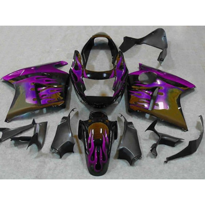 HONDA CBR1100XX Super Blackbird (1996-2007) Black & Purple Flame Fairings Clear Windscreen: Free No Bolt Kit No Tank