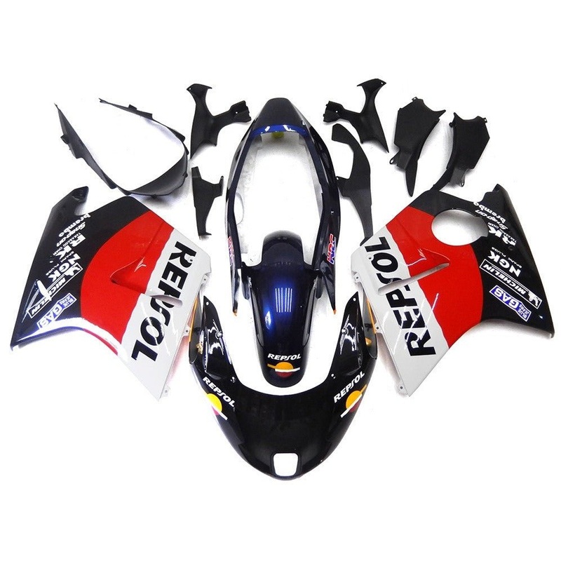 HONDA CBR1100XX Super Blackbird (1996-2007) Black, Red & White Repsol Fairings Clear Windscreen: Free No Bolt Kit No Tank