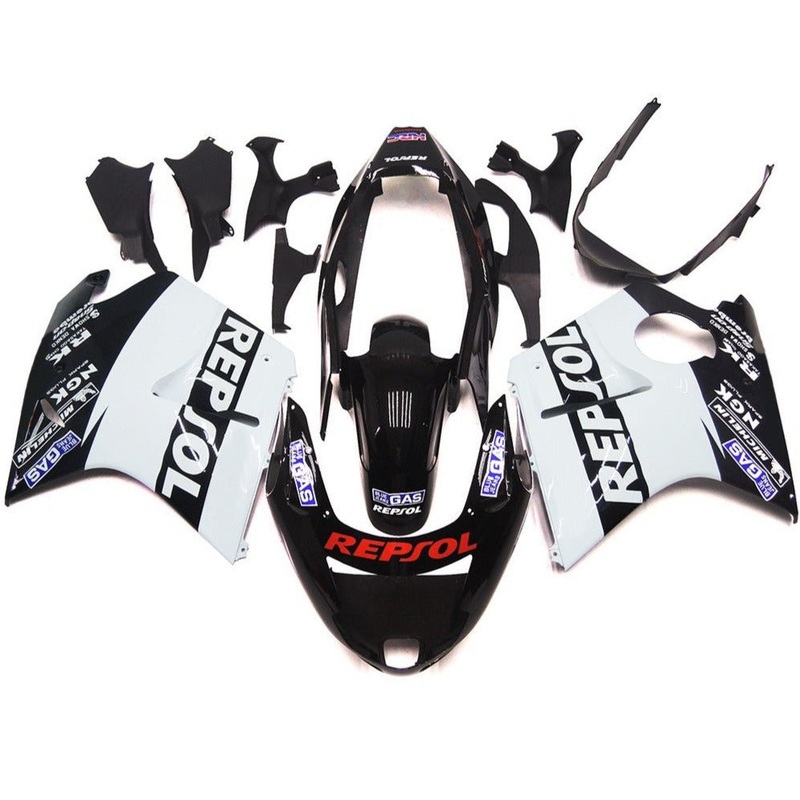 HONDA CBR1100XX Super Blackbird (1996-2007) Black & White Repsol Fairings Clear Windscreen: Free No Bolt Kit No Tank