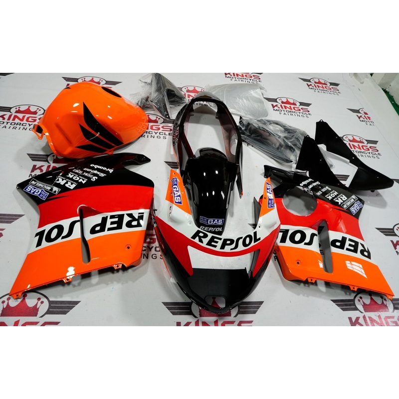 HONDA CBR1100XX Super Blackbird (1996-2007) Orange, Black, Red, White Repsol Fairings Clear Windscreen: Free No Bolt Kit No Tank