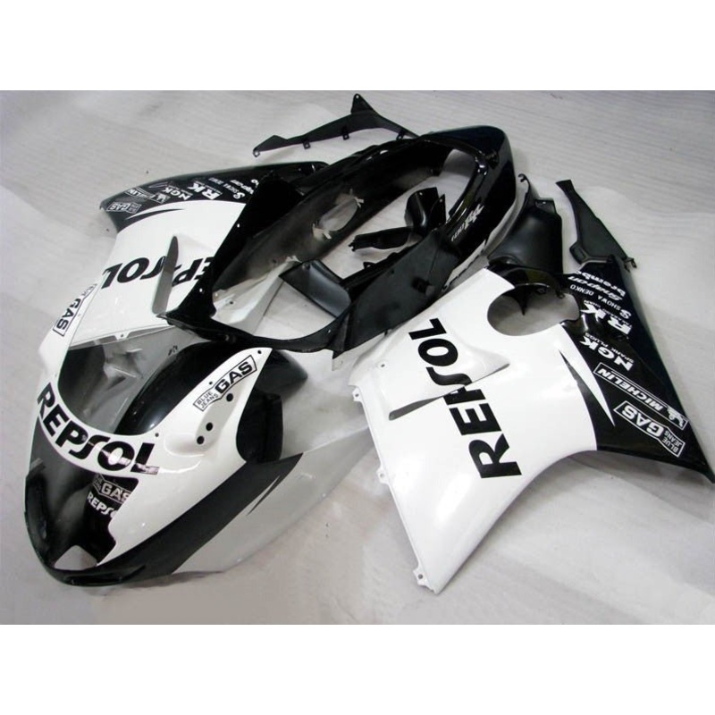 HONDA CBR1100XX Super Blackbird (1996-2007) WHITE & BLACK REPSOL FAIRINGS Clear Windscreen: Free No Bolt Kit No Tank
