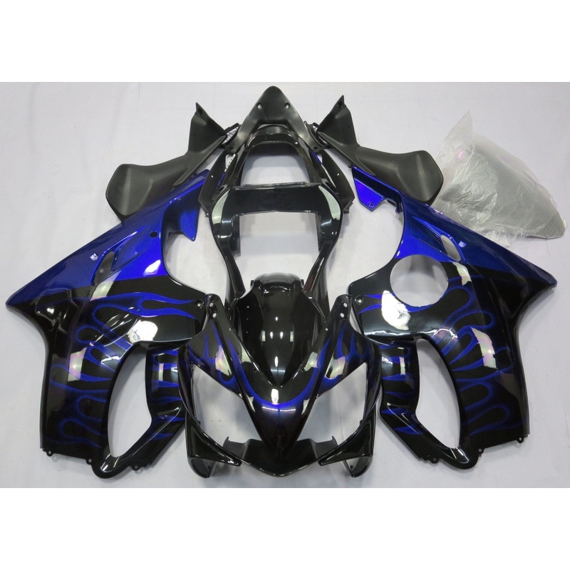Honda CBR600F4i (2001-2003) Black & Blue Flame Fairings Clear Windscreen: Free No Bolt Kit No Tank