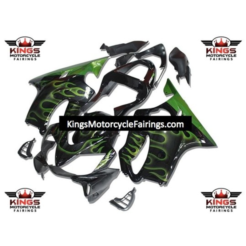 Honda CBR600F4i (2001-2003) Black & Lime Green Flame Fairings Clear Windscreen: Free No Bolt Kit No Tank