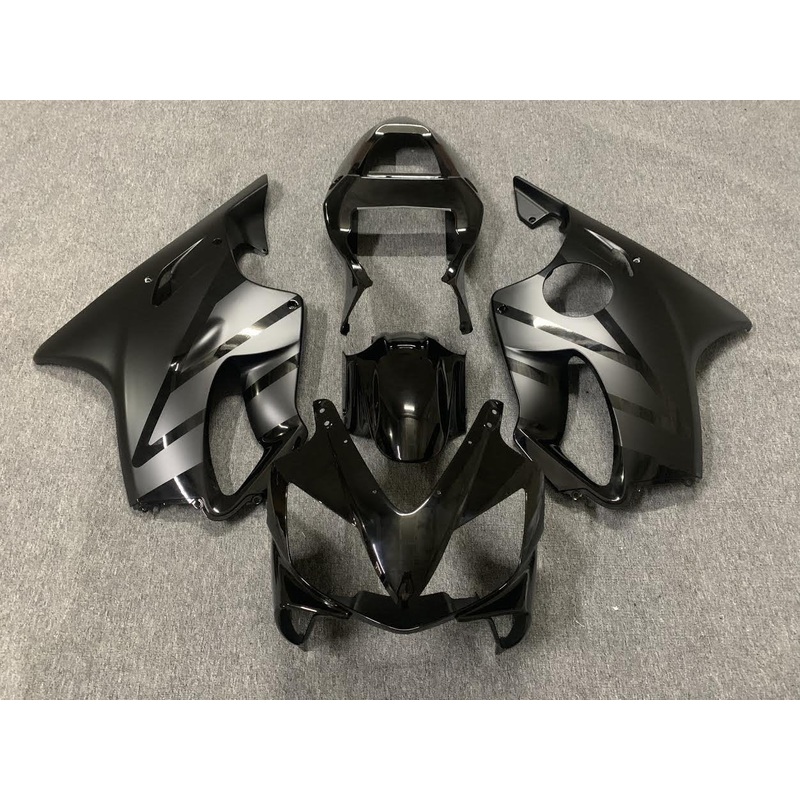 Honda CBR600F4i (2001-2003) Black & Matte Black Fairings Clear Windscreen: Free No Bolt Kit No Tank