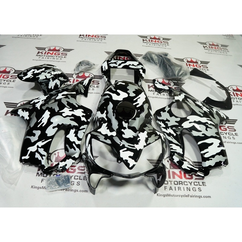 Honda CBR600F4i (2001-2003) Black, White, Gray Camouflage Fairings Clear Windscreen: Free No Bolt Kit No Tank
