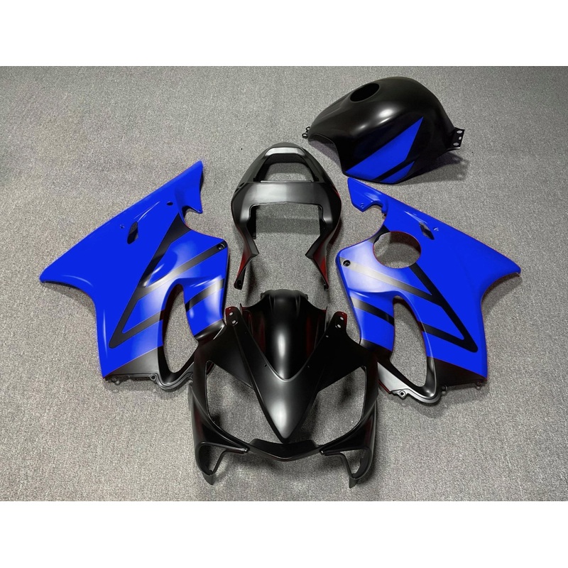 Honda CBR600F4i (2001-2003) Matte Black & Blue Fairings Clear Windscreen: Free No Bolt Kit No Tank