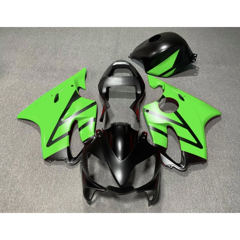 Honda CBR600F4i (2001-2003) Matte Black & Green Fairings Clear Windscreen: Free No Bolt Kit No Tank