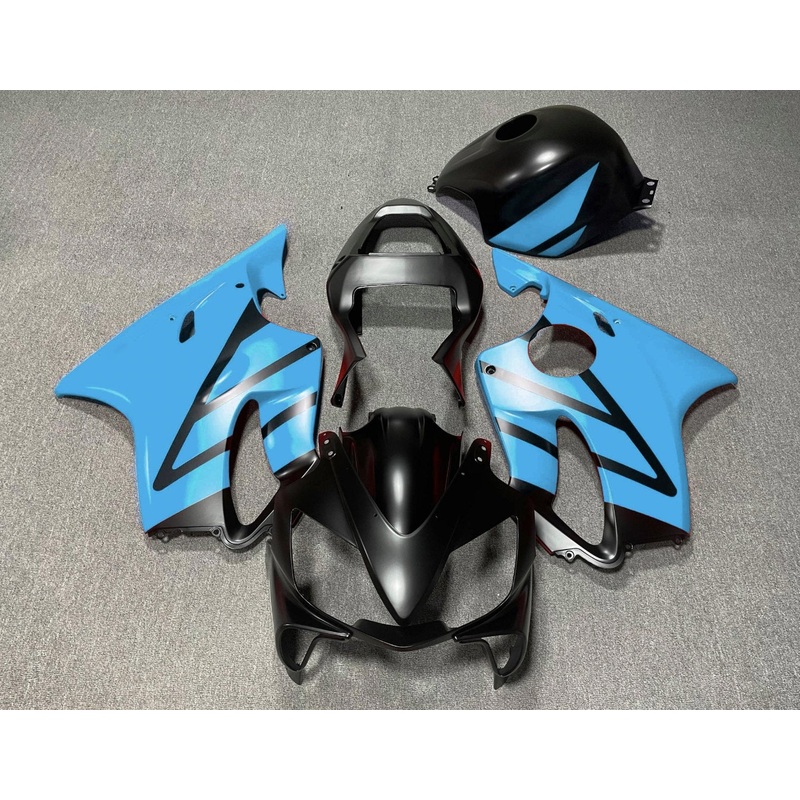 Honda CBR600F4i (2001-2003) Matte Black & Light Blue Fairings Clear Windscreen: Free No Bolt Kit No Tank