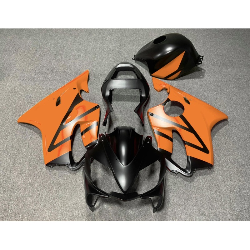 Honda CBR600F4i (2001-2003) Matte Black & Orange Fairings Clear Windscreen: Free No Bolt Kit No Tank