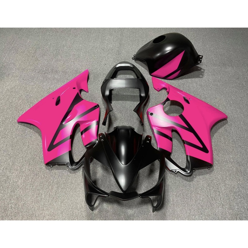 Honda CBR600F4i (2001-2003) Matte Black & Pink Fairings Clear Windscreen: Free No Bolt Kit No Tank