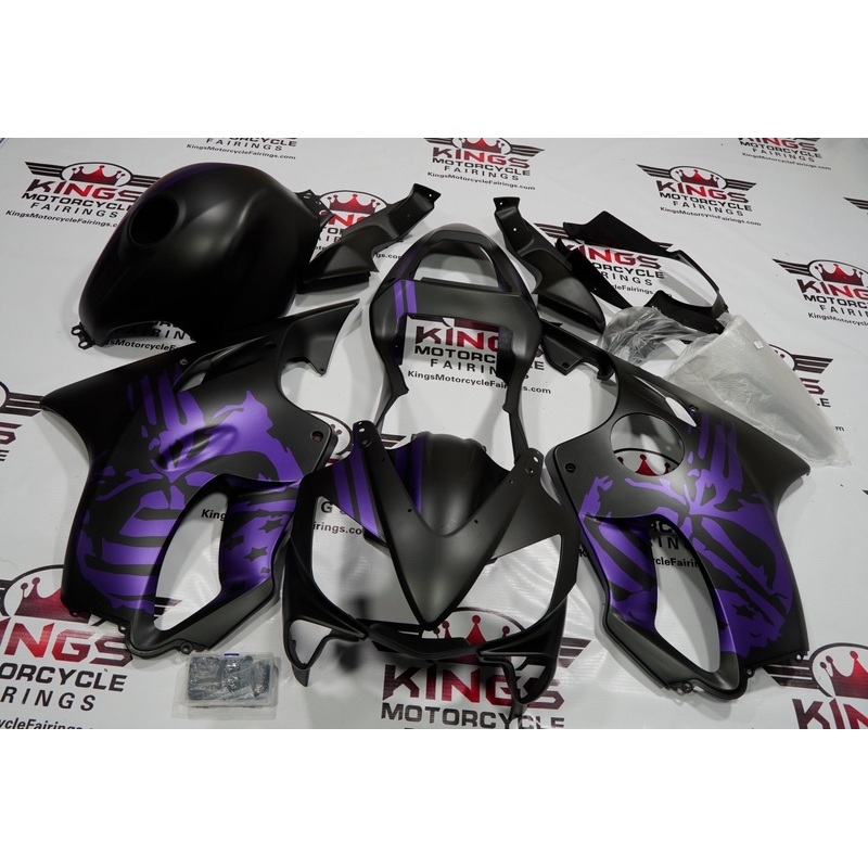 Honda CBR600F4i (2001-2003) Matte Black & Purple Skull Fairings Clear Windscreen: Free No Bolt Kit No Tank