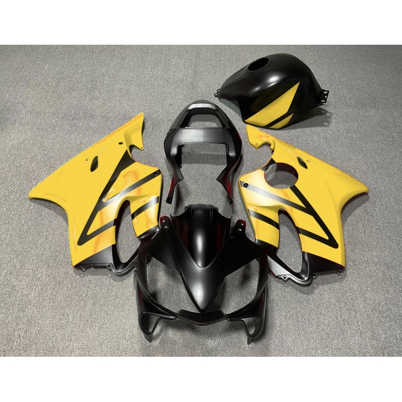 Honda CBR600F4i (2001-2003) Matte Black & Yellow Fairings Clear Windscreen: Free No Bolt Kit No Tank