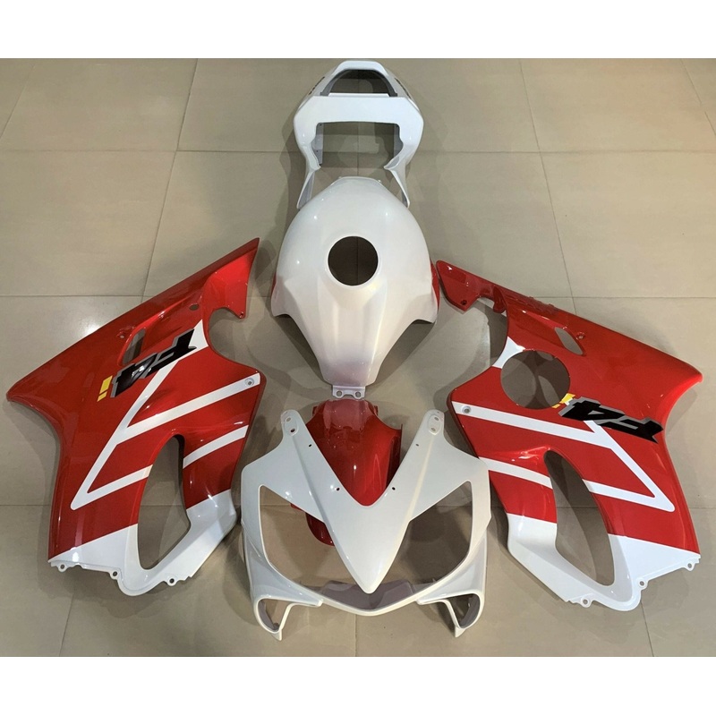 Honda CBR600F4i (2001-2003) White & Red Fairings Clear Windscreen: Free No Bolt Kit No Tank